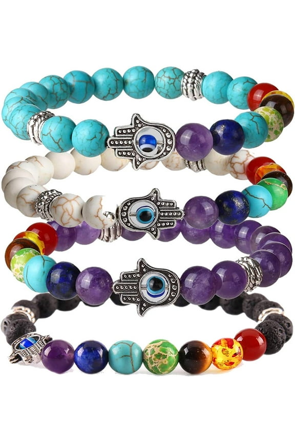 Evil Eye Bracelet Lava Rock Essential Oil Diffuser Bracelet 7 Chakra Bracelet 4 Pcs
