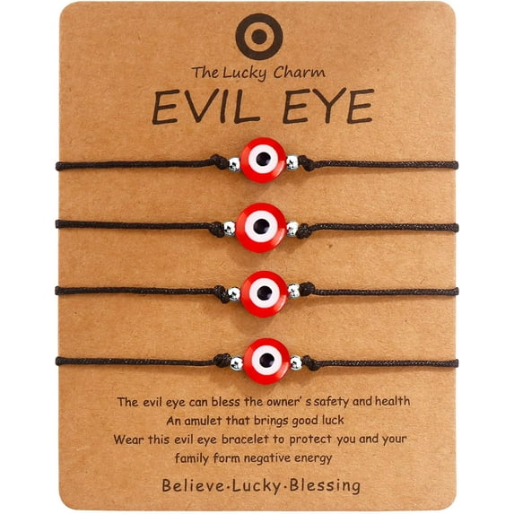 Evil Eye Bracelet Pack Set of 4 Anklet Black Red String Lucky Protection Handmade Adjustable Bracelets for Women Men
