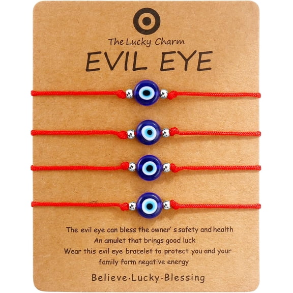 Evil Eye Bracelet Pack Set of 4 Anklet Black Red String Lucky Protection Handmade Adjustable Bracelets for Women Men