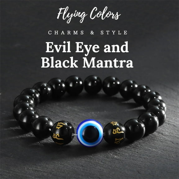 Eye Bracelet Stretch Beaded for Women & Men, Handmade Protection Bracelet with Black Beads for Good Luck, Spiritual Gift for Teens, Friends, Unisex Adjustable Chakra Jewelry