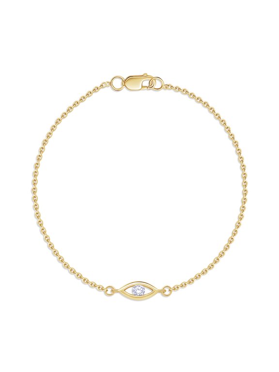 Evil Eye Bracelet for Women | 0.08 Carat Lab Grown Diamond Devil's Eye Cable Link Chain Bracelets In 14K Yellow Gold Over Sterling Silver Jewelry (0.08Ctw)- 6.00 Inch