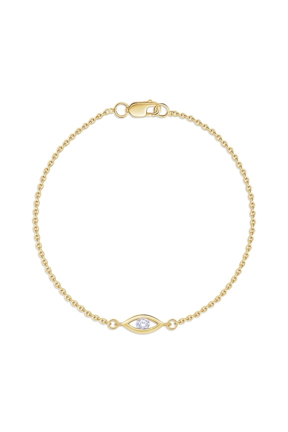 Evil Eye Bracelet for Women | 0.08 Carat Lab Grown Diamond Devil's Eye Cable Link Chain Bracelets In 14K Yellow Gold Over Sterling Silver Jewelry (0.08Ctw)- 6.00 Inch