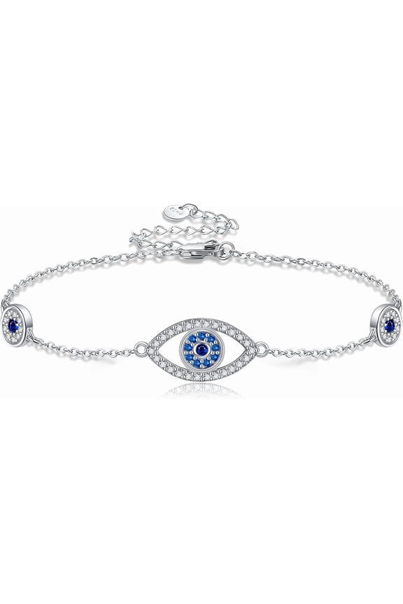 Evil Eye Bracelets 925 Sterling Silver Blue Greek Evil Eye Bracelet Turkish Protection Third Evil Eye Jewelry Gift for Women Men