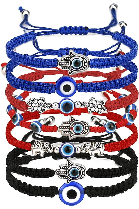 Evil Eye Bracelets Handmade Adjustable Protection Bracelets Red Black String Elephant Sea Turtle Beaded Strand Bracelets Set for Women Girls