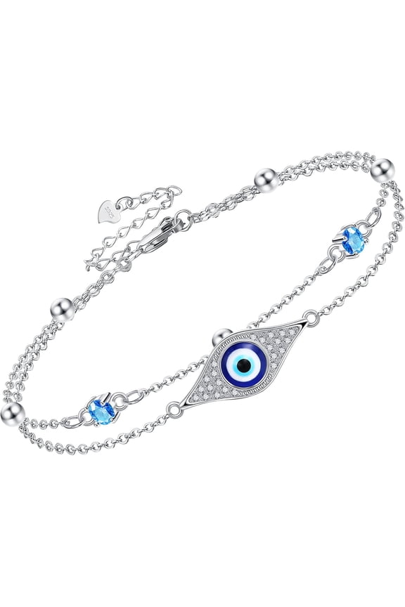 Evil Eye Bracelets S925 Sterling Silver Blue Evil Eye Bracelet Double Layered Protection Jewelry For Women Gift Mal De Ojo