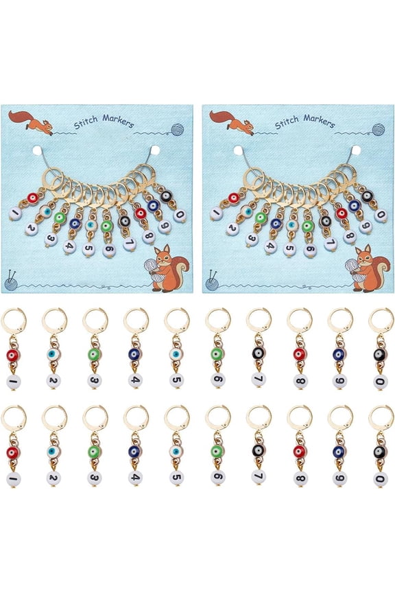 Evil Eye CCB Enamel Pendant Locking Stitch Markers with Acrylic Number Bead 304 Stainless Steel Leverback Earring Stitch Marker Mixed color 3.8cm 10pcs/set