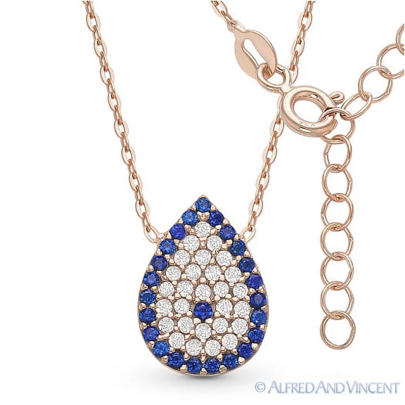 Evil Eye CZ Crystal Charm Pendant & Chain Necklace in .925 Sterling Silver
