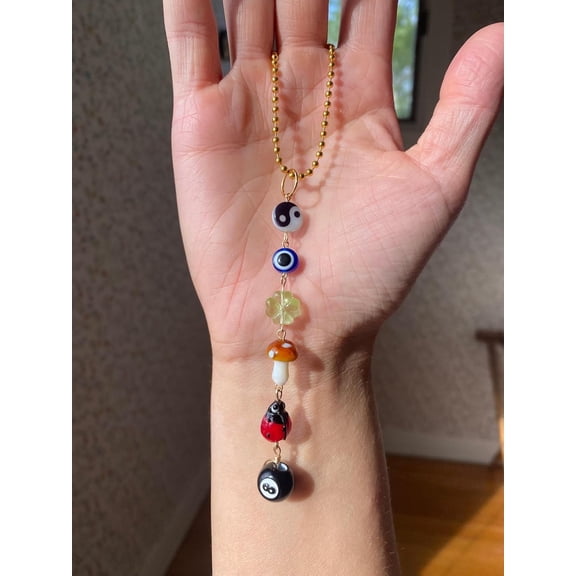 Evil Eye Car Hanging Ornament,Good Lucky Days Car Charm,8 Ball Mushroom Four-Leaf Clover Pendant for Car Rear View Mirror,Cute Boho Evil Eye Ladybug Yin Yang Symbol Decor Accessories