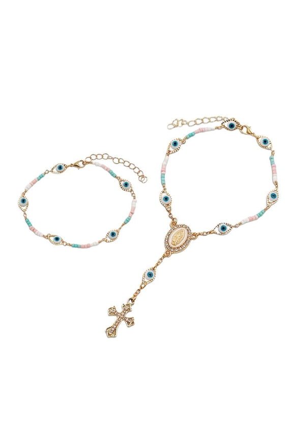 Evil Eye Charm Stainless Steel Link Bracelet /Car Beads Evil Eye Rear View Mirror Hanging Ornament Charms Cross Amulet