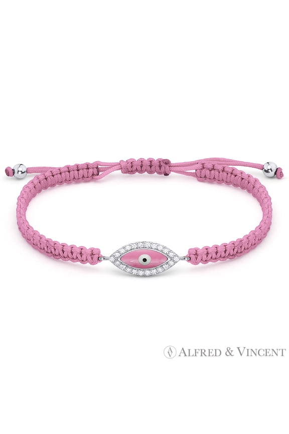 Evil Eye Charm w/ Cubic Zirconia Crystals & Macrame Knot Bracelet