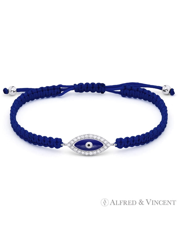 Evil Eye Charm w/ Cubic Zirconia Crystals & Macrame Knot Bracelet