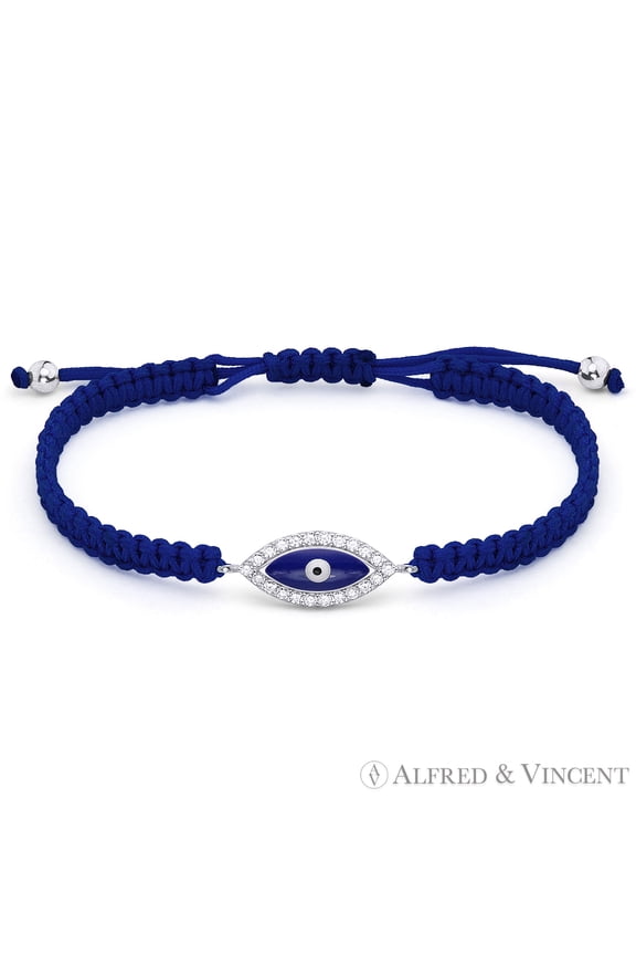 Evil Eye Charm w/ Cubic Zirconia Crystals & Macrame Knot Bracelet