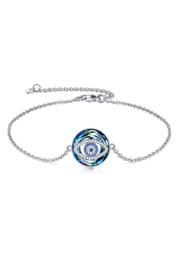 Evil Eye Crystal Anklet for Women 925 Sterling Silver Ankle Bracelet Adjustable Beach Foot Chain Birthday for Women Wife Mom