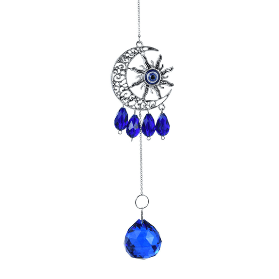 Evil Eye Crystal Suncatcher Hanging Ornament with Blue Glass Prism,Home Decor Protection Amulet Gift