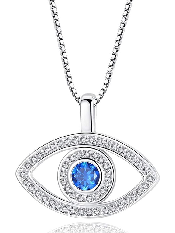Evil Eye Cubic Zirconia Crystal Necklace (Silver)