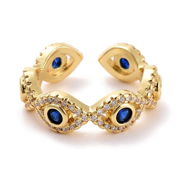Evil Eye Cubic Zirconia Cuff Ring Real 18K golden Plated Brass Open Ring for Women Lead Free & Cadmium Free Blue US Size 6 1/2(16.9mm)