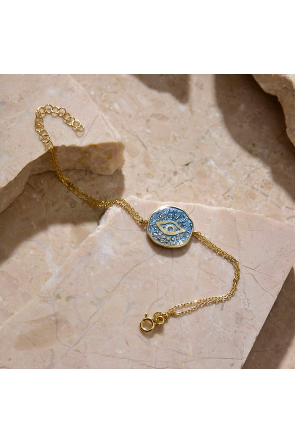 Gold Plated Silver Evil Eye Disc Bracelet