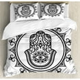 thumbnail image 1 of Evil Eye Duvet Cover Set, Hamsa Hand Drawn with Evil Eye in Mandala Lucky Piece Illustration, Decorative 3 Piece Bedding Set with 2 Pillow Shams, Queen Size, White Black, by Ambesonne, 1 of 3