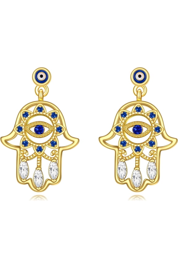 Evil Eye Hamsa Hand Earrings Stud 18K Gold Plated Sterling Silver Dangle Drop Jewelry for Women