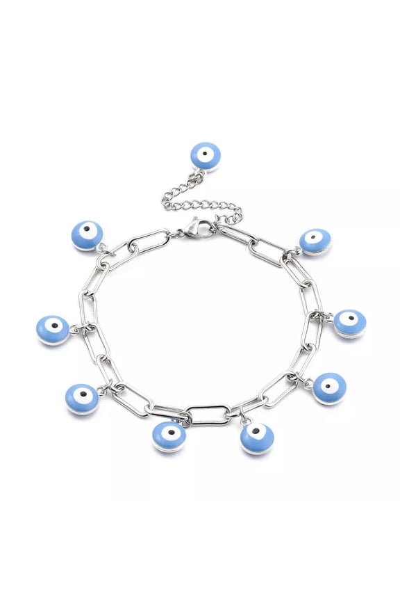 Evil Eye Enamel Bracelet Paperclip Stainless Steel Lobster Red Adjustable Z151