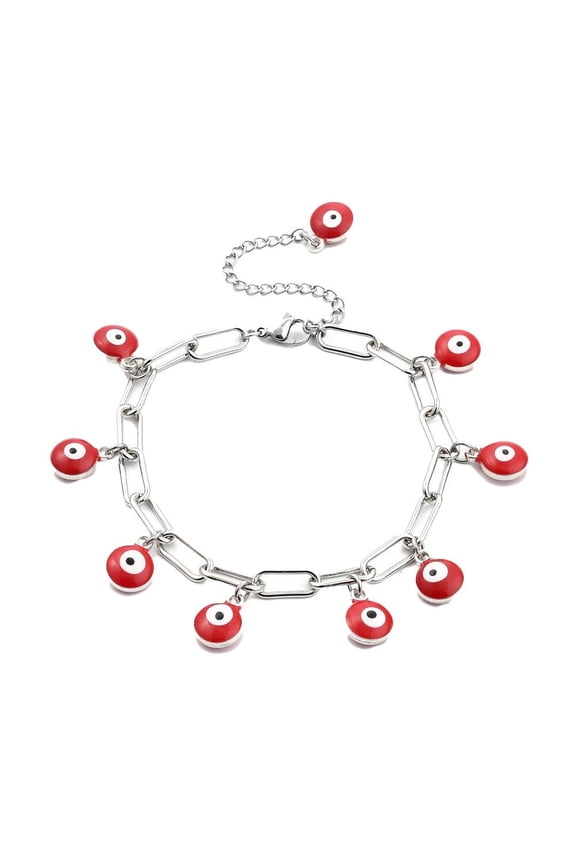 Evil Eye Enamel Bracelet Paperclip Stainless Steel Lobster Red Adjustable Z151