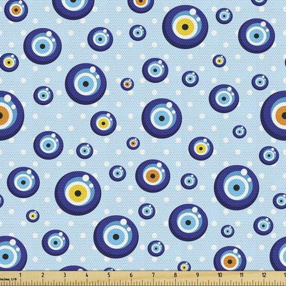 Ambesonne Evil Eye Fabric by the Yard Upholstery, Protection Signs, 2 Yards, Multicolor