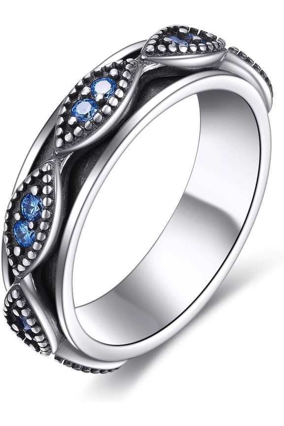 Evil Eye Fidget Ring Sterling Silver Spinner Ring Fidget Jewelry Gifts for Women Men US Ring Size 8