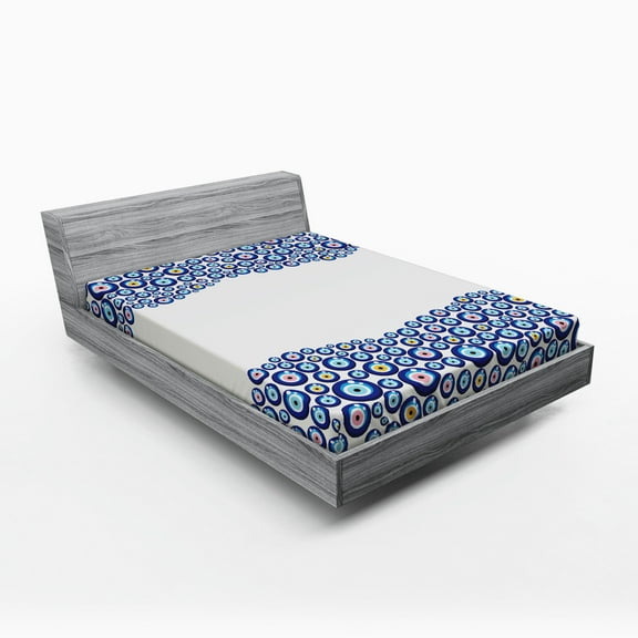 Ambesonne Evil Eye Fitted Sheet, Framework, Full Size, Blue Pink Yellow