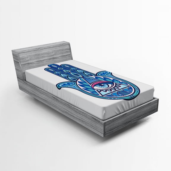 Ambesonne Evil Eye Fitted Sheet, Vibrant Hamsa Triangle, Twin Size, Blue Turquoise Pink