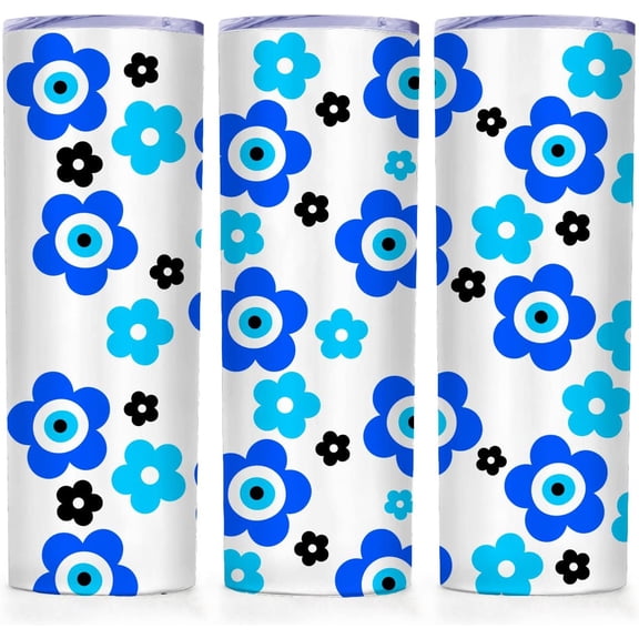 Evil Eye Flowers Libbey Insulated Skinny Tumblers Cup,Turkish Blue Coffee Mug 20 Oz with Lid Protection Good Luck Gift for Women,Double Wall Reusable Vacuum Stainless Steel Water Bottle