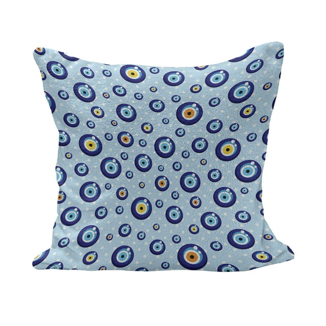 Evil Eye Fluffy Throw Pillow Cushion Cover, Traditional Protection on Dotted Backdrop Celebration Theme, Decorative Square Accent Pillow Case, 18" x 18", Multicolor, by Ambesonne