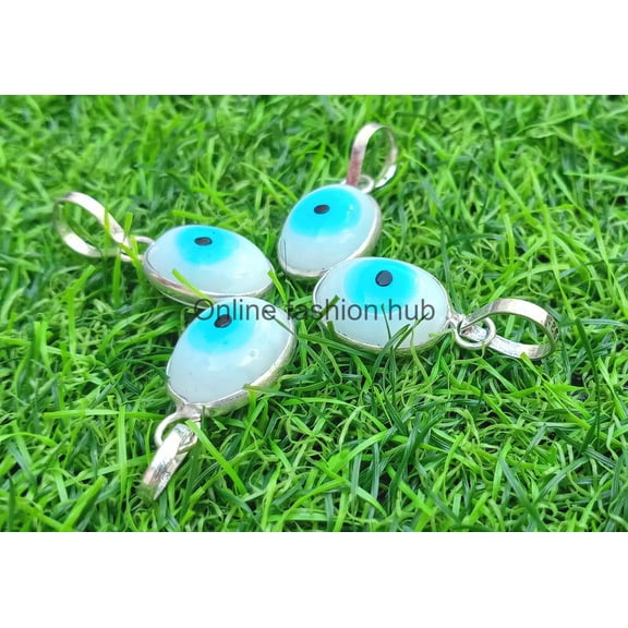 Evil Eye Gemstone 925 Sterling Silver Plated Handmade Pendant 10 pcs