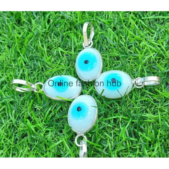 Evil Eye Gemstone 925 Sterling Silver Plated Handmade Pendant 10 pcs