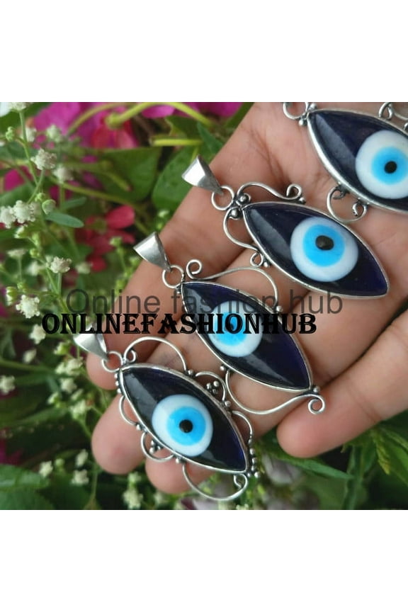 Evil Eye Gemstone 925 Sterling Silver Plated Handmade Pendant 5 pcs