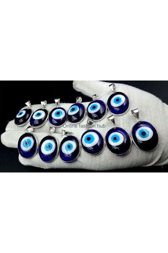 Evil Eye Gemstone 925 Sterling Silver Plated Handmade Pendant 5 pcs