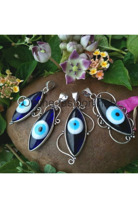 Evil Eye Gemstone 925 Sterling Silver Plated Handmade Pendant 5 pcs