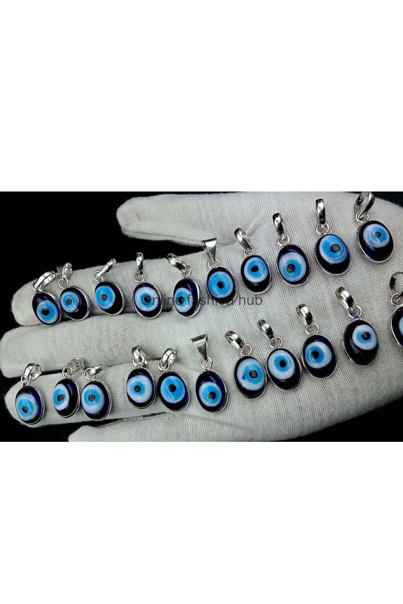 Evil Eye Gemstone 925 Sterling Silver Plated Handmade Pendant 5 pcs