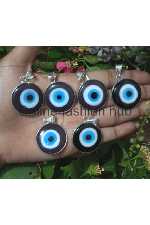 Evil Eye Gemstone 925 Sterling Silver Plated Handmade Pendant 5 pcs