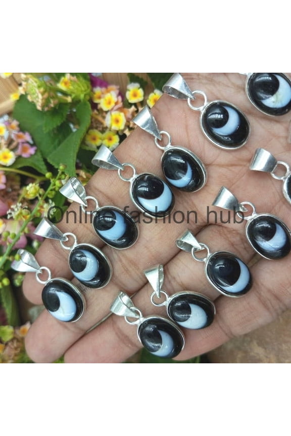 Evil Eye Gemstone 925 Sterling Silver Plated Handmade Pendant 5 pcs