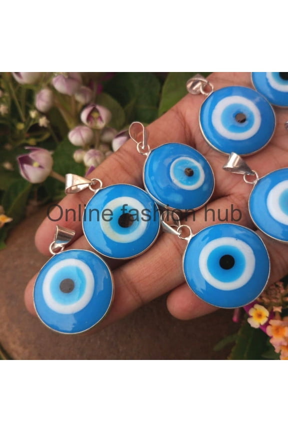Evil Eye Gemstone 925 Sterling Silver Plated Handmade Pendant 5 pcs