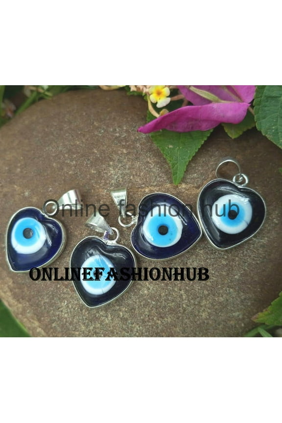Evil Eye Gemstone 925 Sterling Silver Plated Handmade Pendant 5 pcs