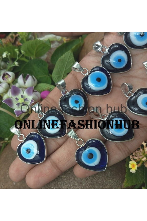 Evil Eye Gemstone 925 Sterling Silver Plated Handmade Pendant 5 pcs