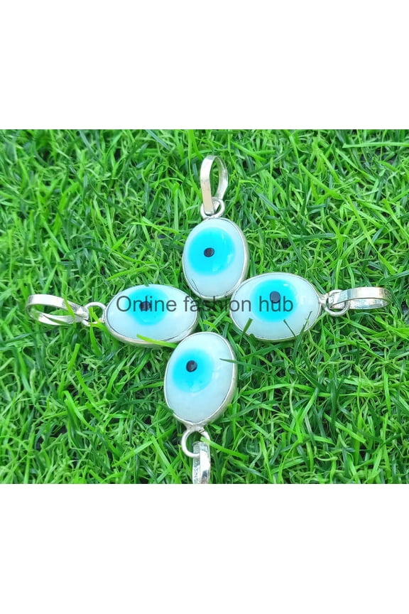 Evil Eye Gemstone 925 Sterling Silver Plated Handmade Pendant 5 pcs