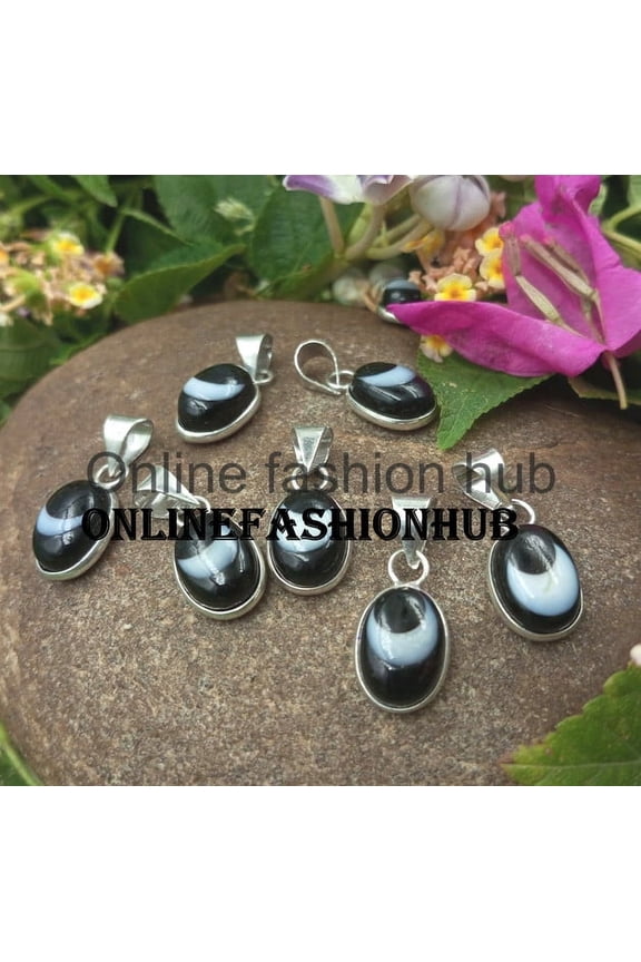 Evil Eye Gemstone 925 Sterling Silver Plated Handmade Pendant 5 pcs