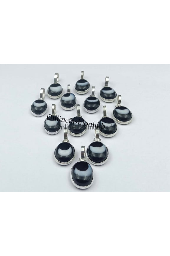 Evil Eye Gemstone 925 Sterling Silver Plated Handmade Pendant 5 pcs