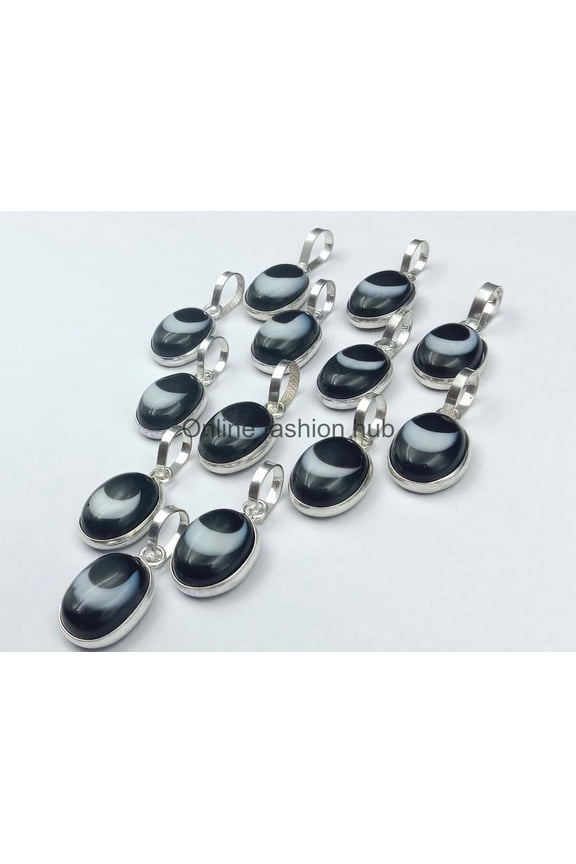 Evil Eye Gemstone 925 Sterling Silver Plated Handmade Pendant 5 pcs