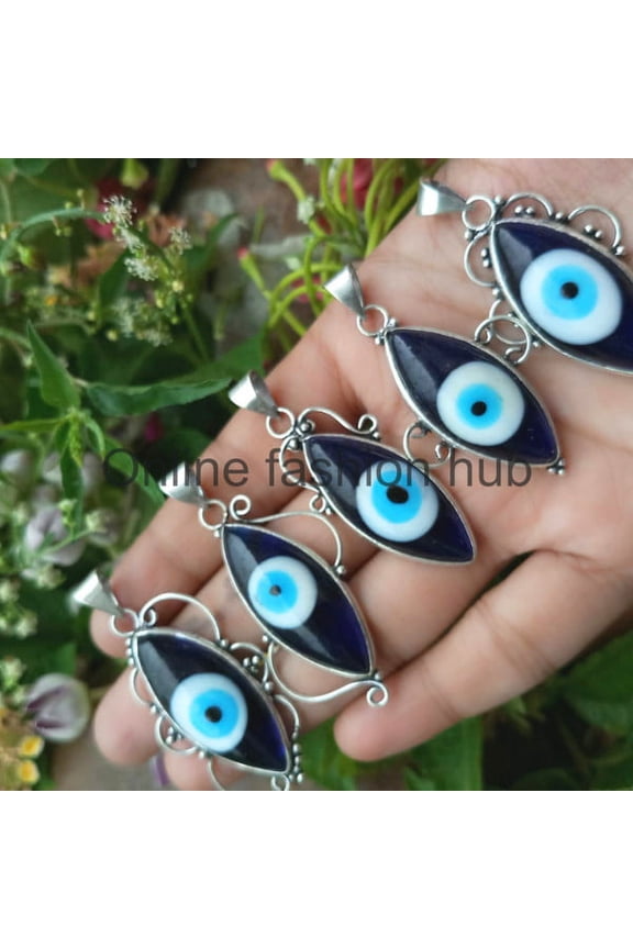 Evil Eye Gemstone 925 Sterling Silver Plated Handmade Pendant 5 pcs