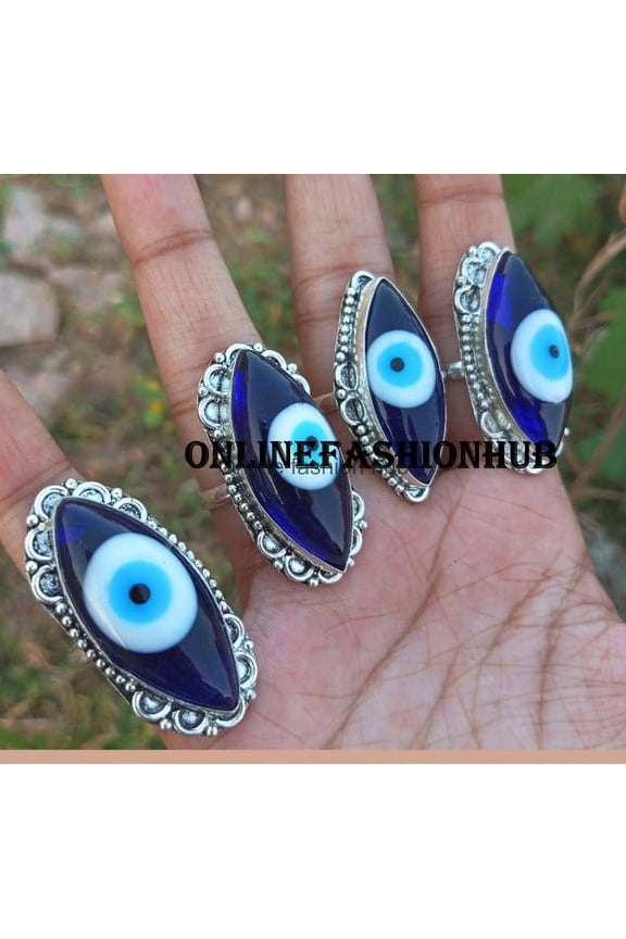 Evil Eye Gemstone 925 Sterling Silver Plated Handmade Ring 5 pcs