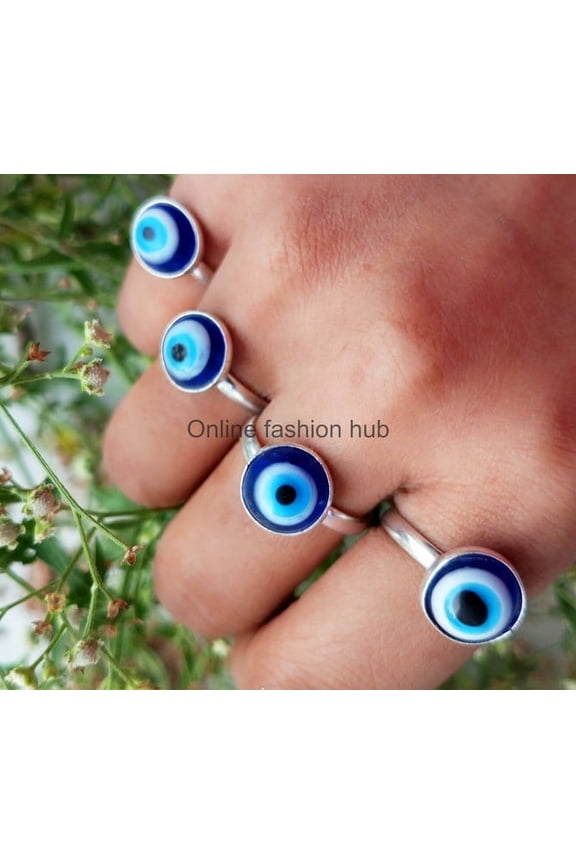 Evil Eye Gemstone 925 Sterling Silver Plated Handmade Ring 5 pcs
