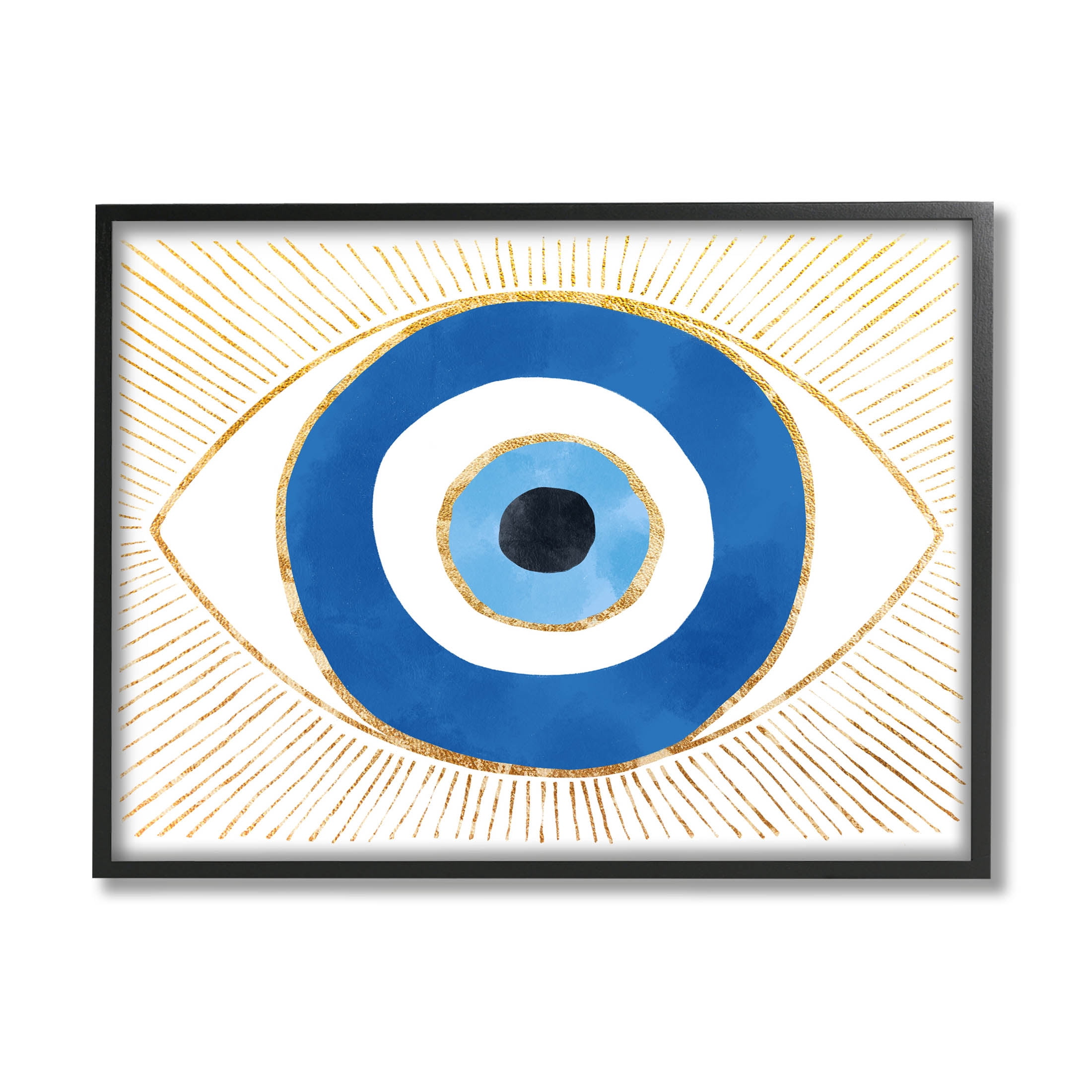 Evil Eye Glam Rays Pattern Religious Graphic Art Black Framed Art Print Wall Art